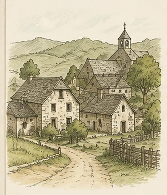 Évocation graphique d’un petit village rural limousin